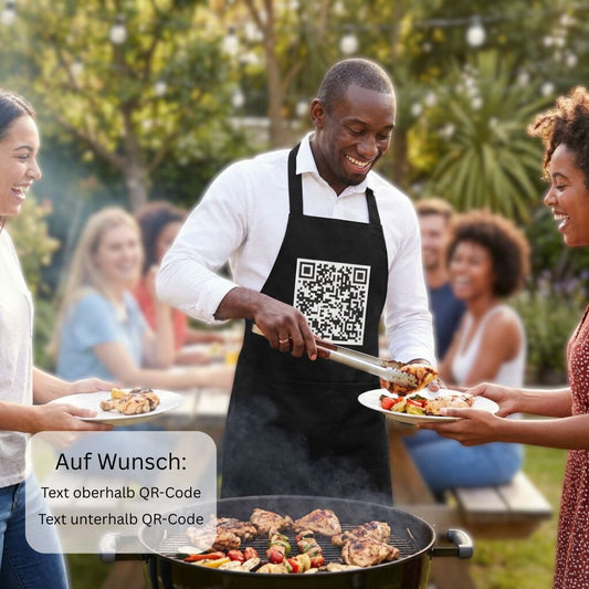 Person trägt schwarze aumwoll-Schürze beim Barbecue